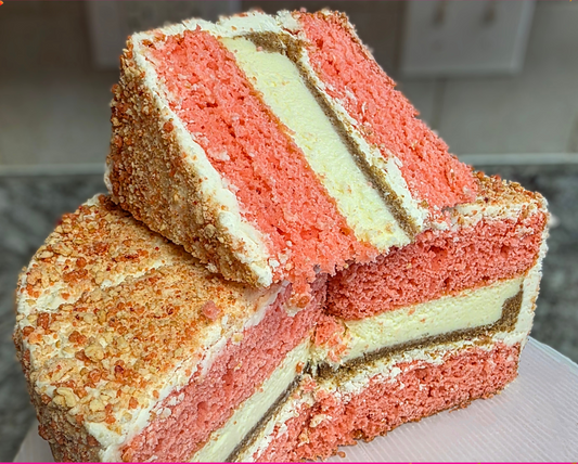 Strawberry Crunch with Cheesecake Cake Slice